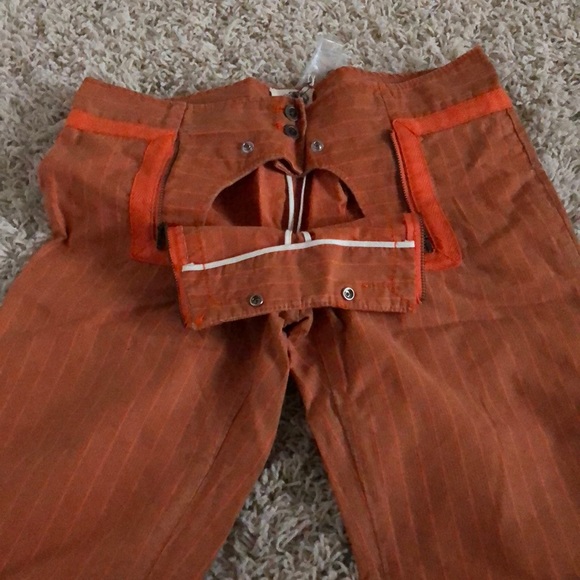 Navy striped orange cotton wide leg pant unique - Picture 2 of 8